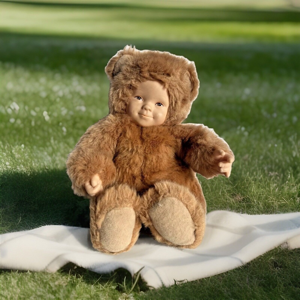 Anne Geddes Fur Teddy Bear Costume Baby Doll Dress in Orange Furry Brown Vintage